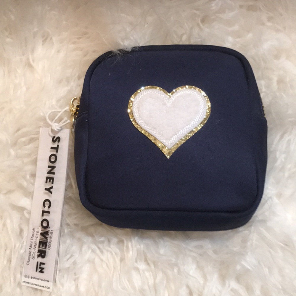 Stoney Clover Lane Mini Pouch Navy White Heart NWT